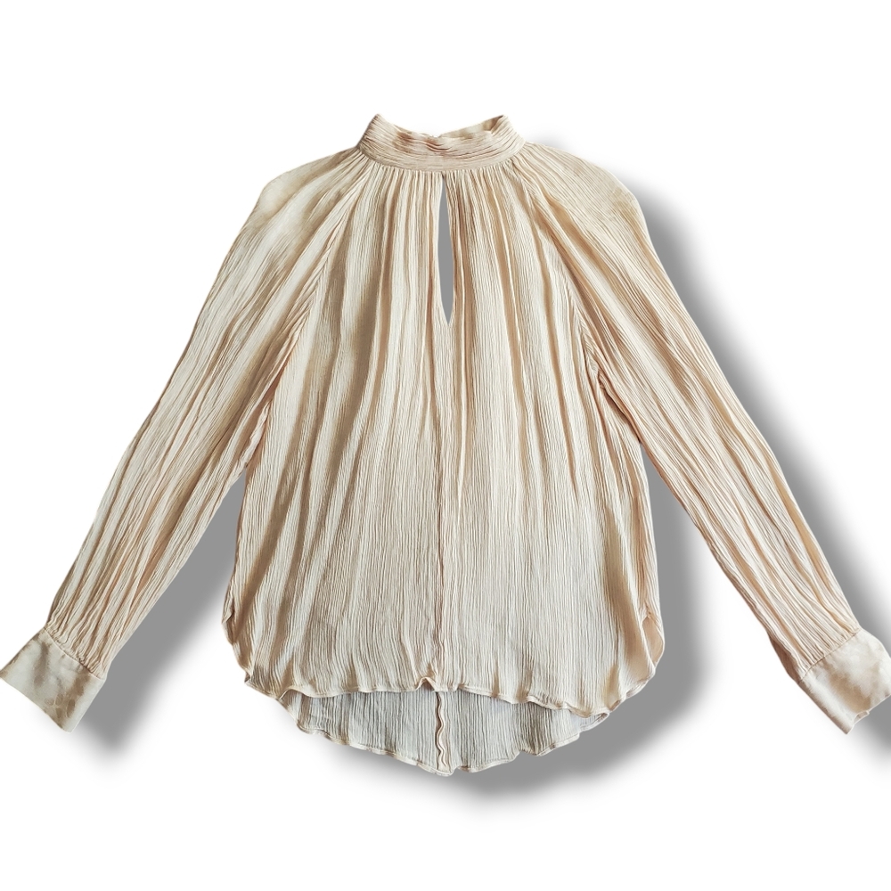 MASSIMO DUTTI Romantic Lightweight High Neckline Long Sleeve Blouse